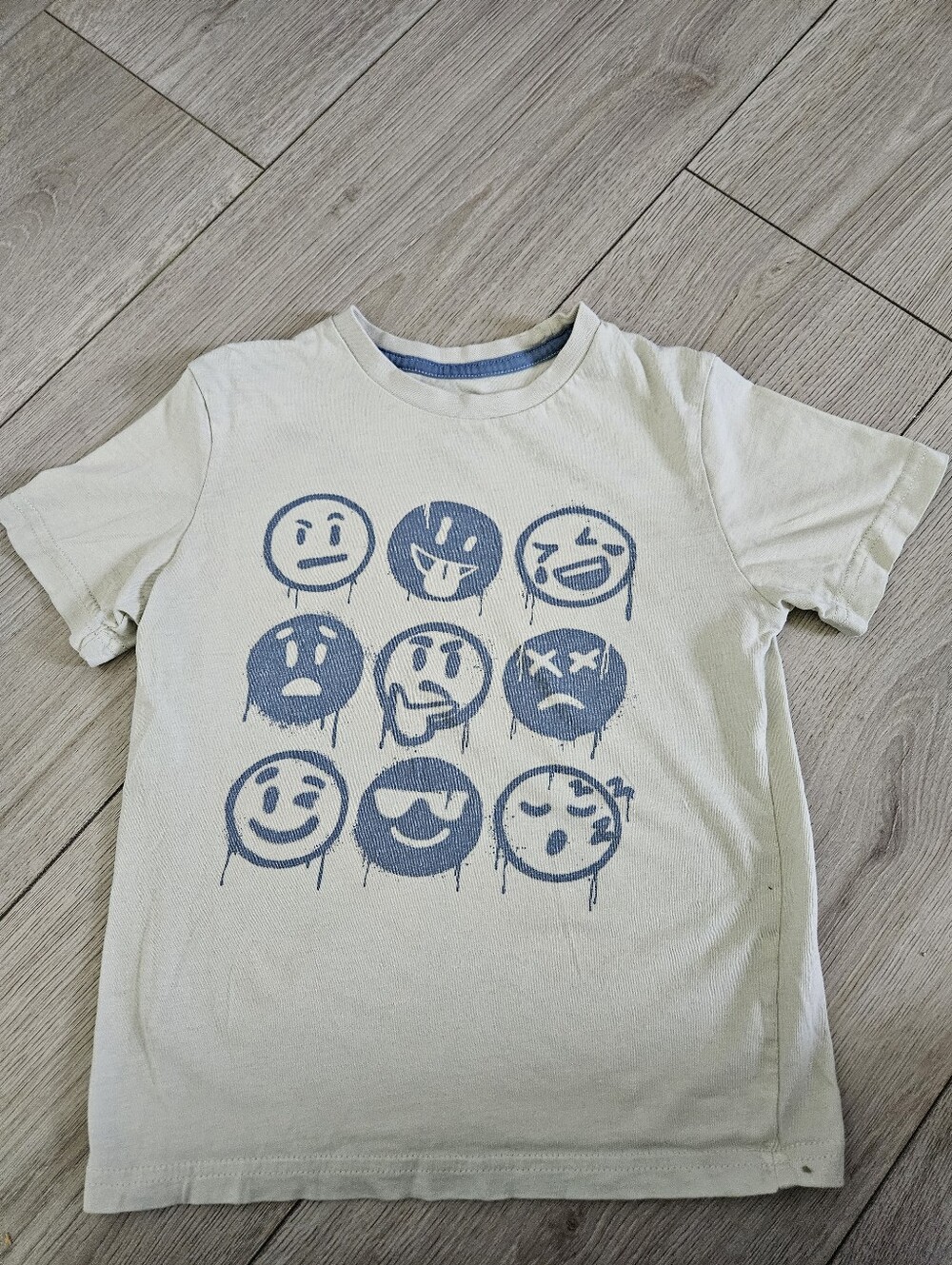 George Boys Beige Blue Emoji Graphic Short Sleeve T-Shirt Size 6